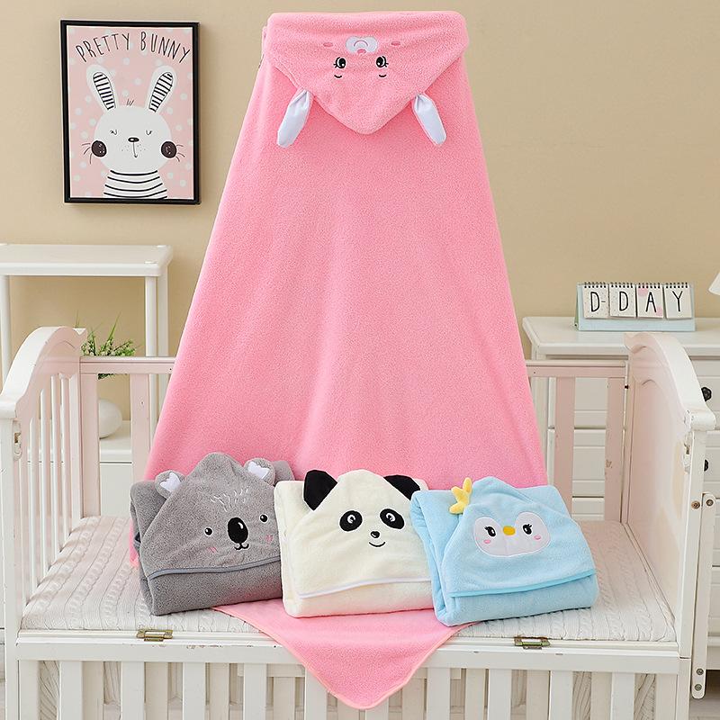 Baby Bath Towel Newborn Hug Covered Coral Fleece Covered Towel Embroidered Embroidered Blanket Animal Closed Eyes Hooded Cloak
