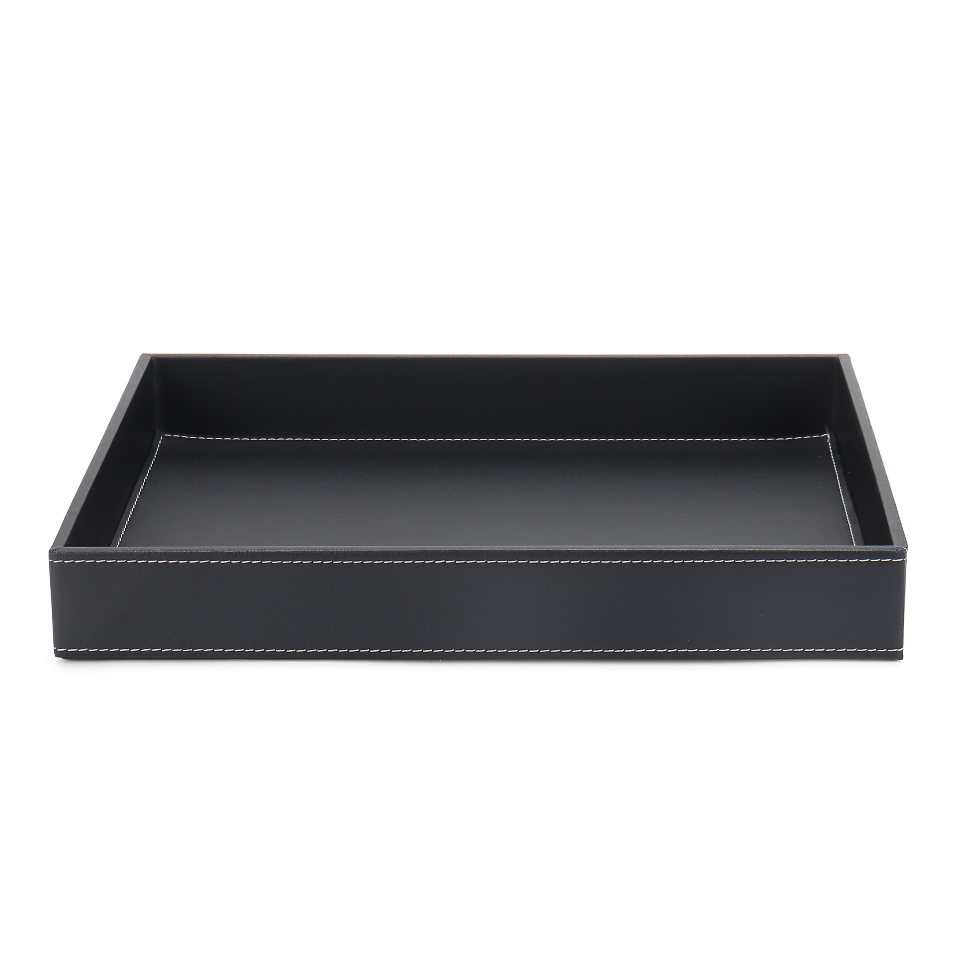 Factory Direct Sales Black Leather Rectangular Tray Hotel Room Desktop Miscellaneous Storage Tray Storage Box with Custom Logo