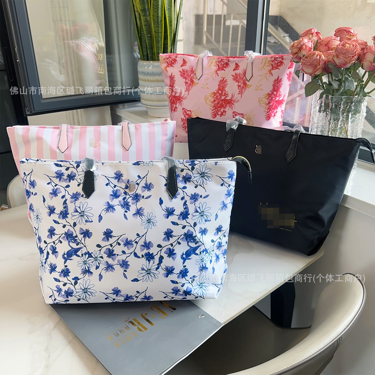 女士PU手提袋百搭时尚购物袋植物图案印花女士手提包ins风