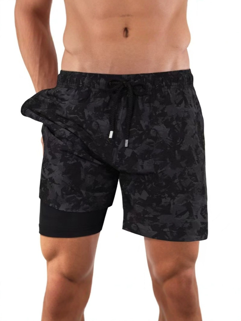 Cross-border Summer European and American Men's Beach Pants Sports Printing Double Shorts Product Upgrade Pocket Drainage