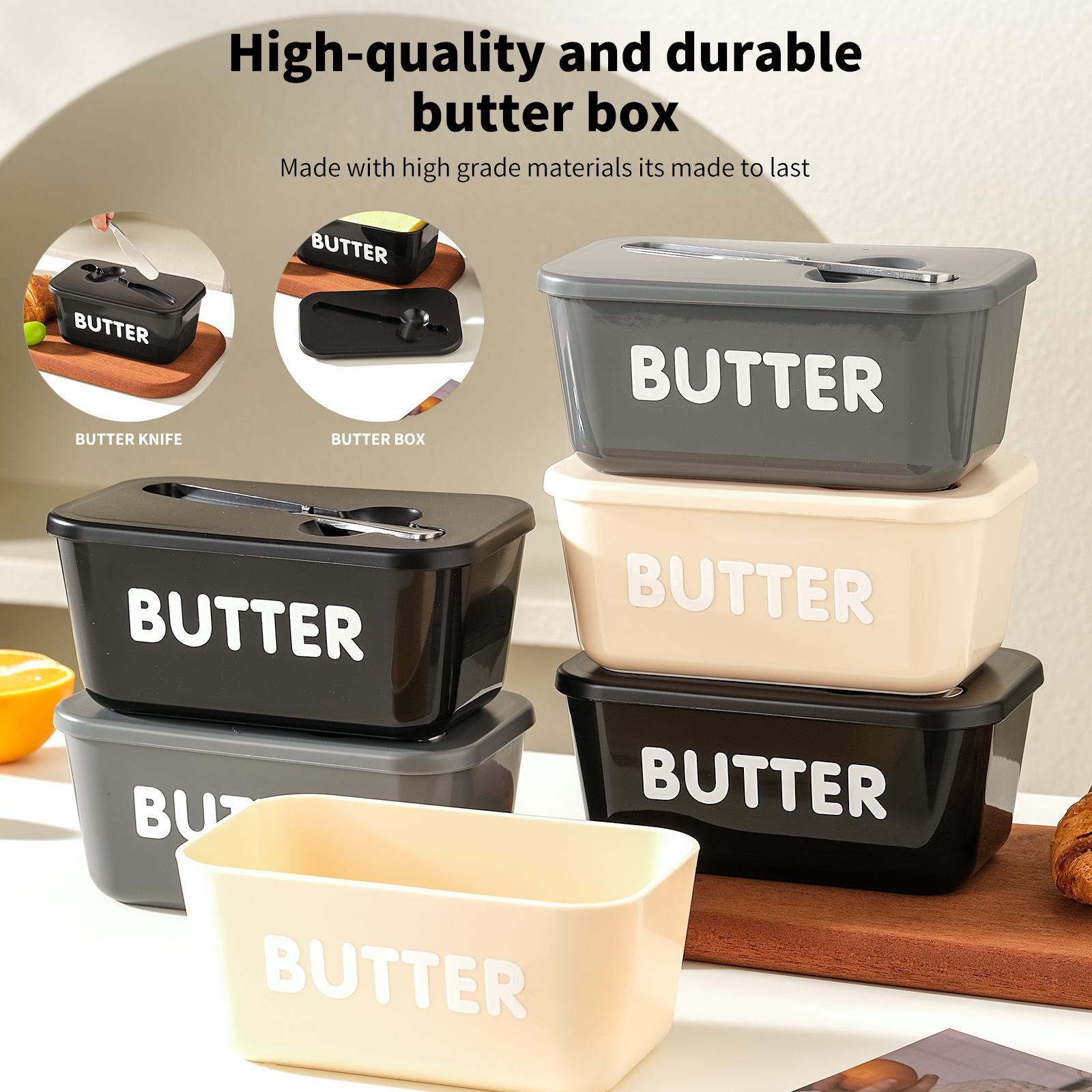 Amazon Butter Box with Knife Large Capacity Food Grade Pp Cheese Box Refrigerator Butter Storage Box Butter Dish