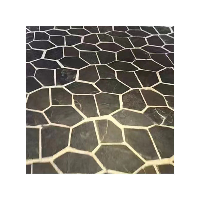 Customized Black Ice Crack Cultural Stone for Outdoor Terrace, Irregular Stone Mesh, Vintage Garden Paving Stone Slate