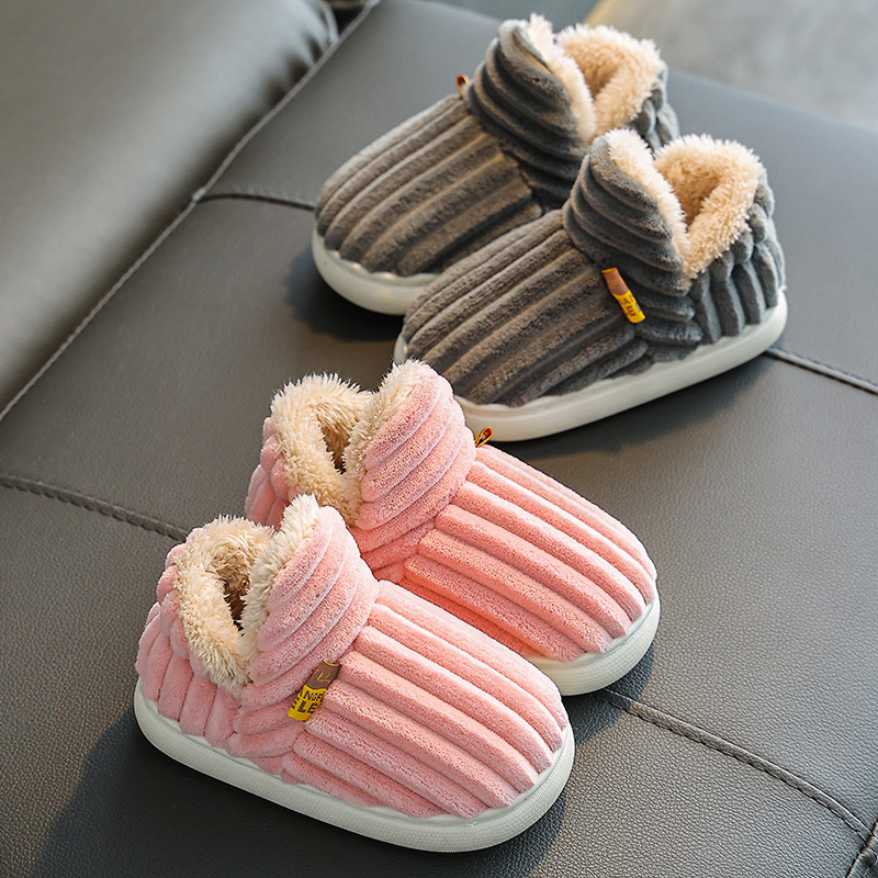 Children's Cotton Slippers Winter Boy Baby Bag Heel 1-3 Years Old 2 Warm Indoor Home Kidsren Female Cotton Shoes Furry Shoes