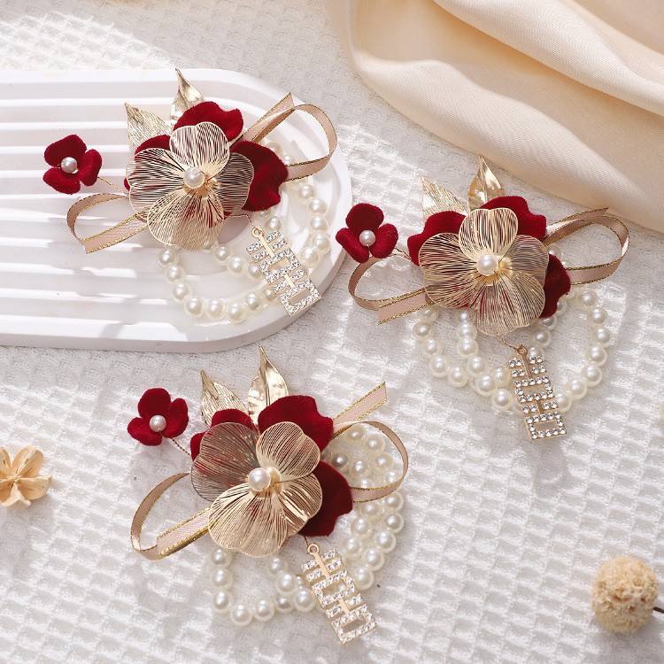 Bridesmaid's Wrist Flower Wedding Bride's High-End Super Fairy Hand Flower Arm Decoration Wedding Sister Group Bridesmaid Group Ribbon