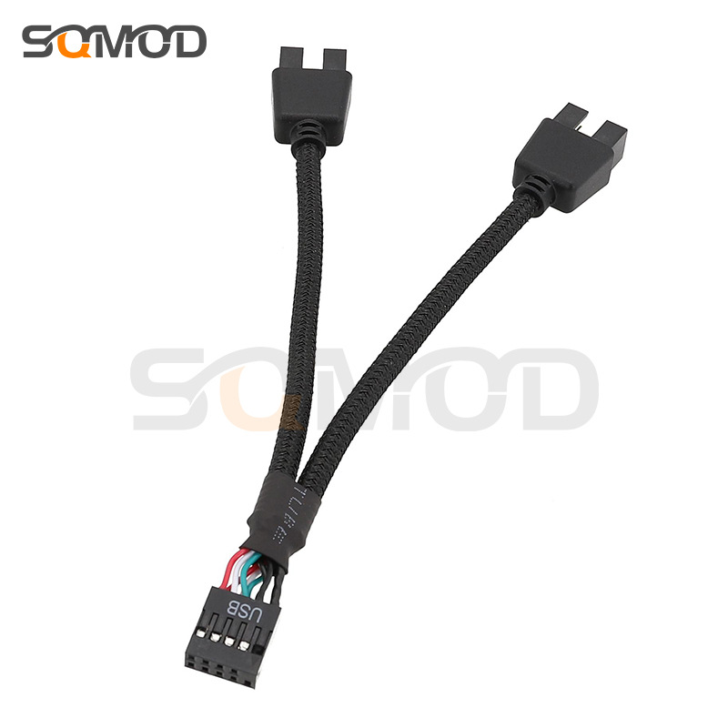 Motherboard Usb2.0 9-Pin to Dual 9-Pin One-To-Two 9Pin to Dual 9Usb Shielded Wire Braided Network Black and White