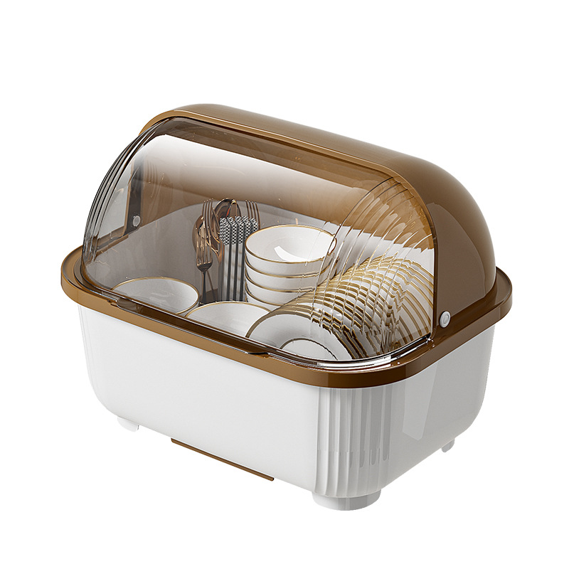 Factory Direct Sales Kitchen Dish Rack Cupboard with Lid Household Dustproof Tableware Drawer Drain Floor Storage Box