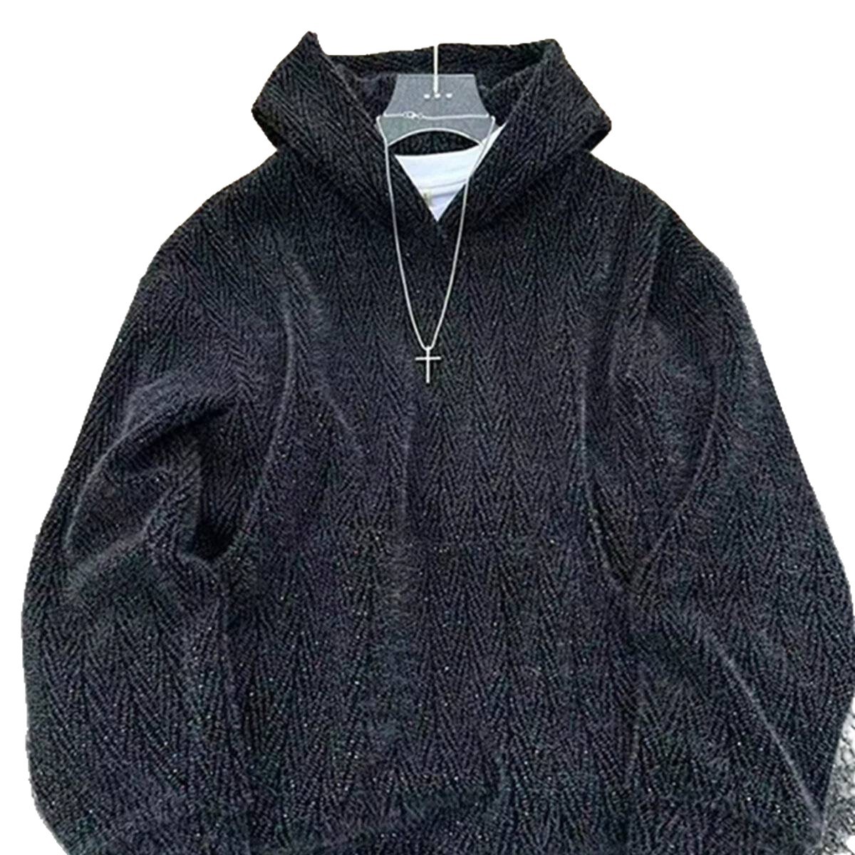 Black Starry Sky Knit Hoodie for Men, Autumn and Winter Trendy American Retro Heavy Hoodie, Chanel-Style Jacket