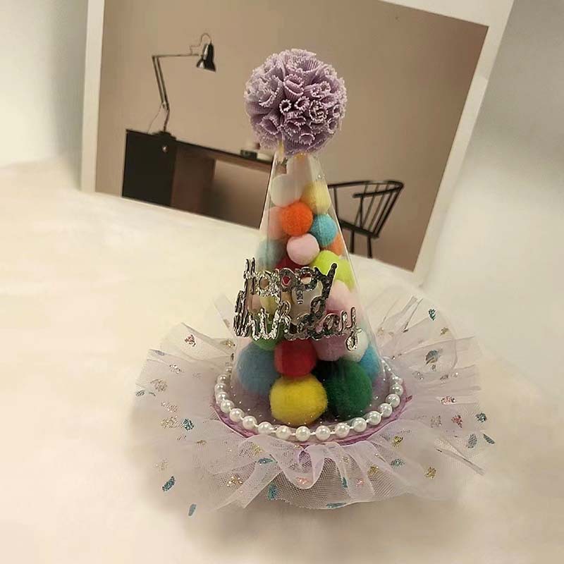 Mesh birthday little Princess headband hat children's party candy hair ball hair crown rainbow dopamine headdress female