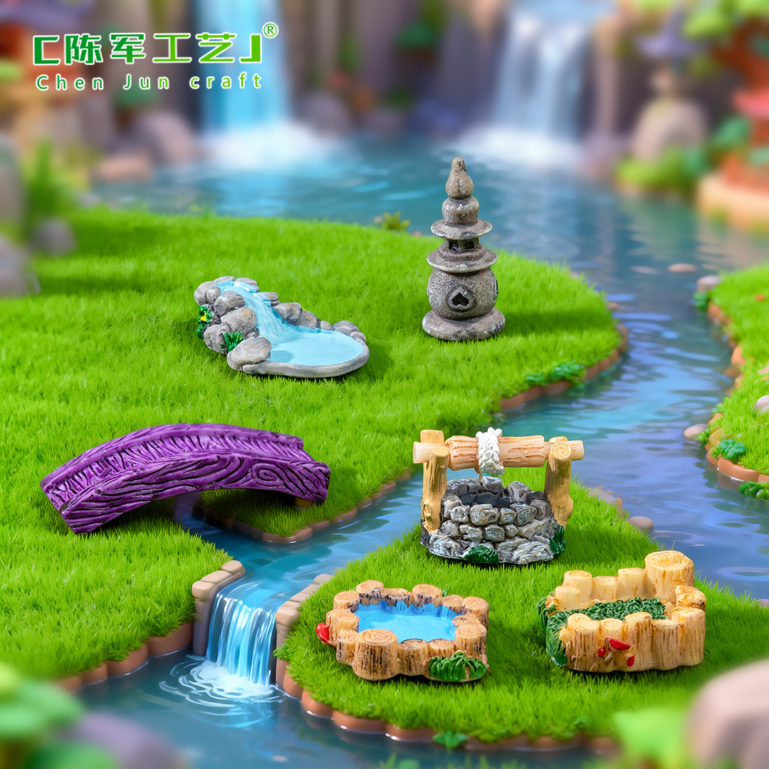 Микроландшафтные ретро антикварные смоляные сцены украшения маяк Западного озера колодец бассейн маленький мост текучая вода луг