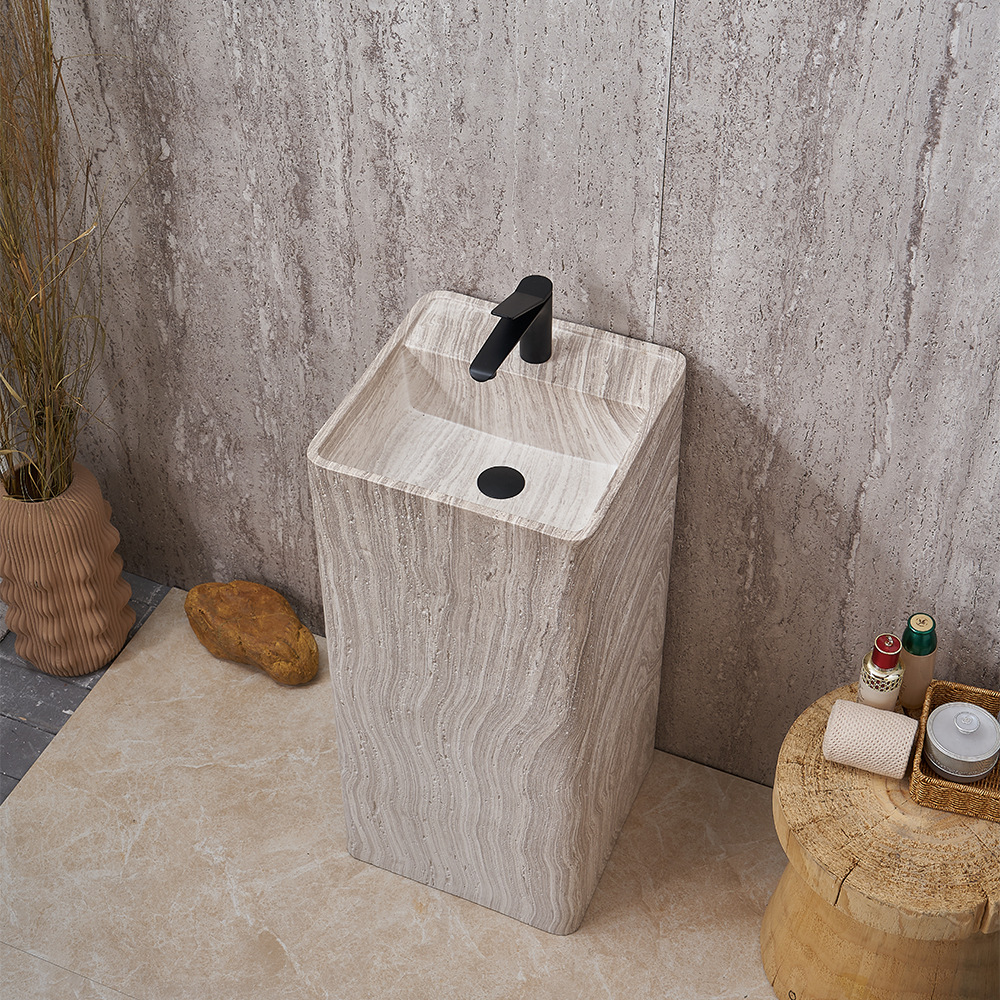 Artificial Travertine Minimalist Pedestal Basin Integrated Floor-Standing Imitation Marble Washbasin Designer Art Washbasin