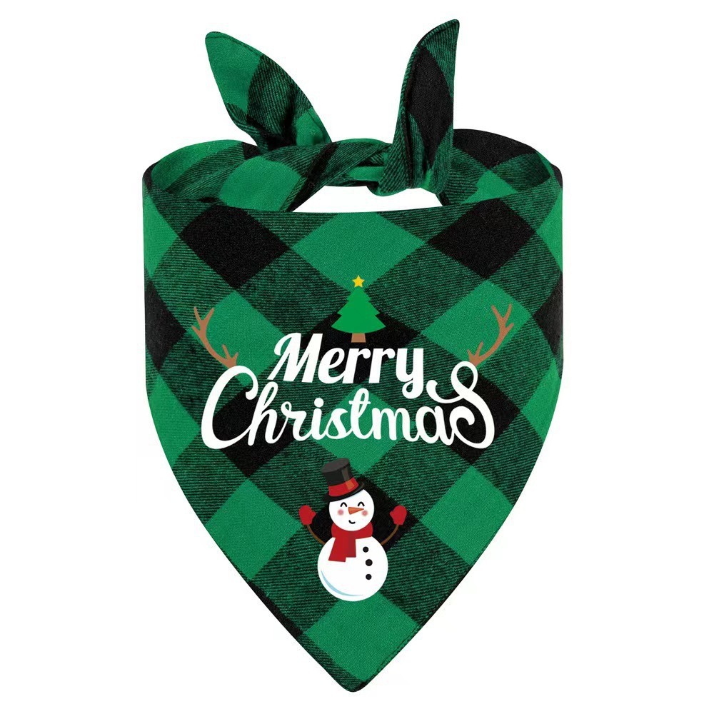 Manufacturer Sells Plaid Pet Saliva Towel Santa Claus Snowman Cat and Dog Scarf Christmas Pet Triangle Scarf