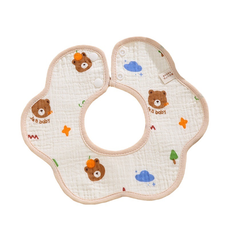 saliva towel crepe waterproof class a newborn baby petal bib cotton autumn and winter children's eating cartoon bib