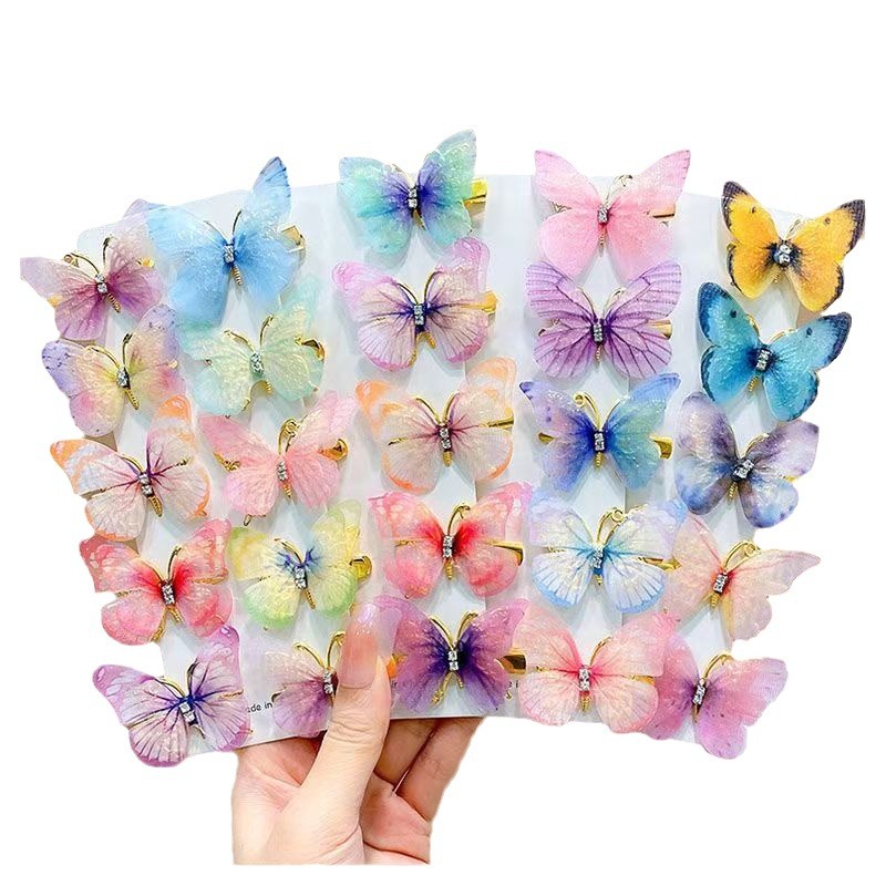 Internet Celebrity Cute Children's Butterfly Hairpin Tulle Antique Hanfu Wings Side Headwear Little Girl's Fairy Style Super Fairy Fashion
