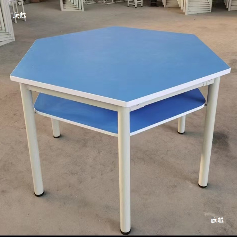 Student Hexagonal Fan-Shaped Splicing Hexagonal Table with Wheels, Anti-Board Triangular Table, Steel Frame, Armor Edge Banding, Trapezoidal Table
