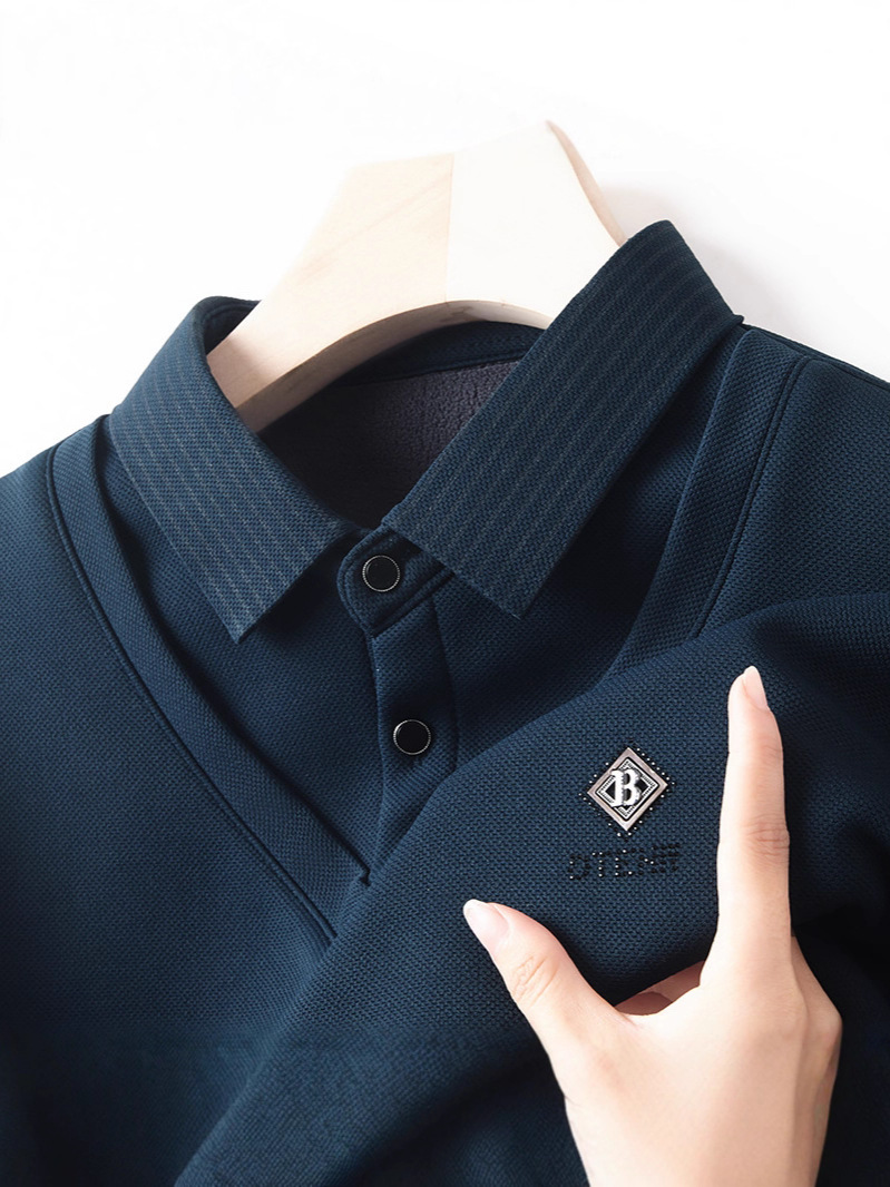 Popular Fake Two-Piece Velvet Shirt Collar Bottoming Shirt for Men 2025 Winter Middle-Aged Dad Thickeneded Warm Top T-Shirt