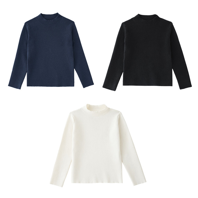 2024 Autumn and Winter New Girls' Middle Collar Base Shirt Wool Sweater Children's Sleeve Side Willow Bud Knitted Sweater Pit Strip Pullover