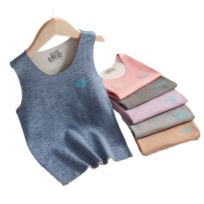 Children's warm vest silk wool seamless de autumn and winter bottoming boys and girls 2023 New brushed vest