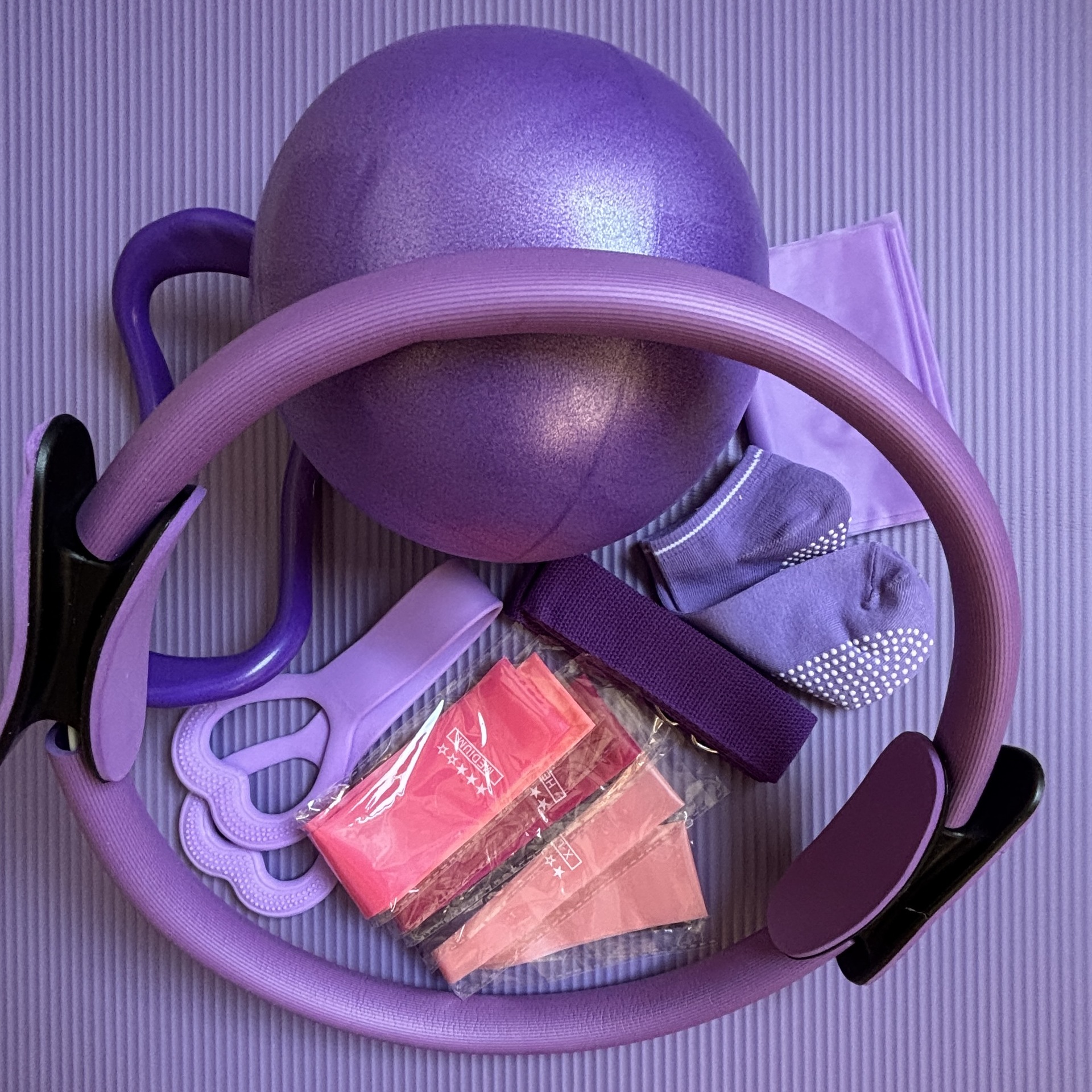 Pilates Circle Five-Piece Set Stretching Auxiliary Belt Latex Tension Belt 25cm Yoga Wheat Tube Ball Yoga Ring Combination Set