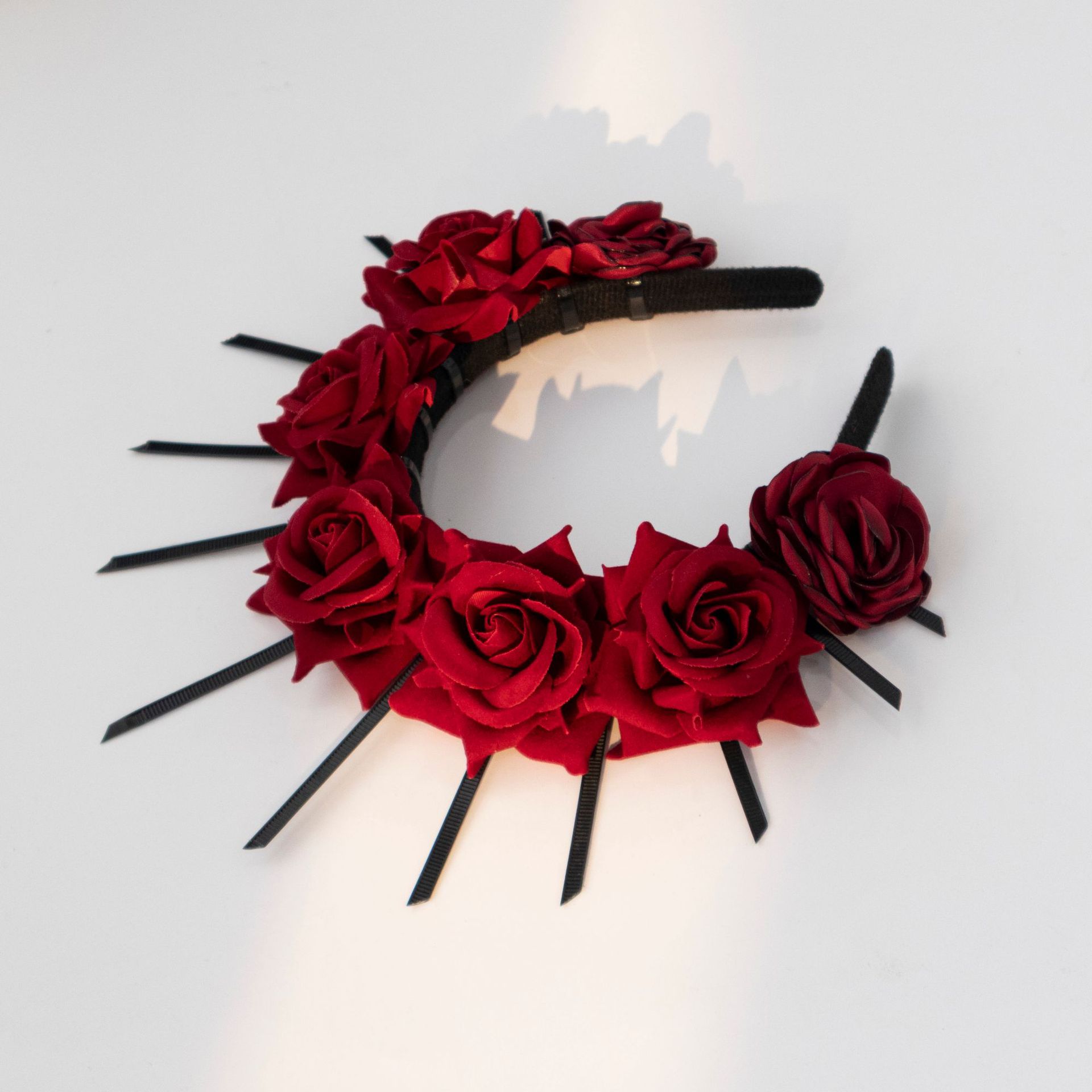 Dark Gothic Wedding Bride Hair Crown Halloween Flower Rose Glow Goddess Hair Hoop Women's Day of the Dead cos