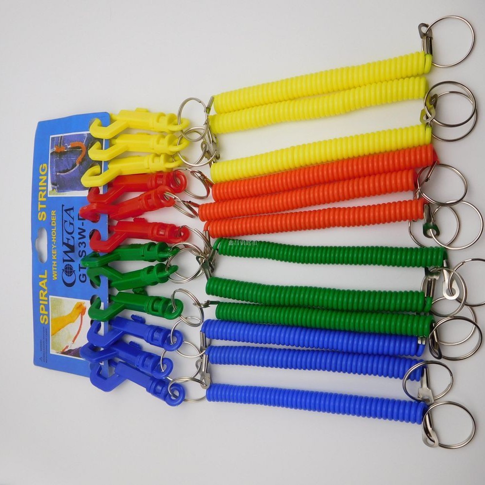 Кросс-бордерная оптовая продажа, в наличии пластиковые пружинные веревки, цветные прозрачные пружинные веревки, карабины для ключей