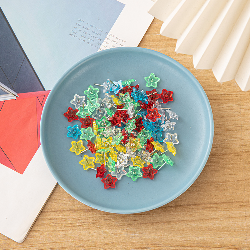 Yiwu Amazon special color transparent five-pointed star shaped I-pin plastic pushpin press nail press nail bulk