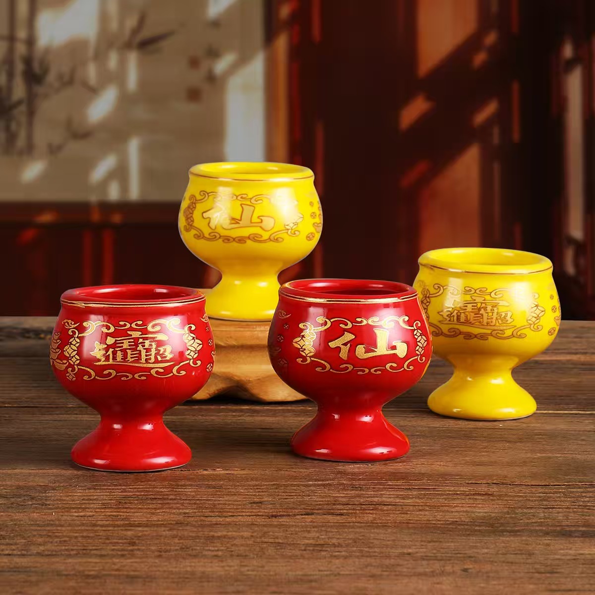 Ceramic Holy Water Cup for Home Use, Offering to the God of Wealth, Offering to the Immortals, Offering to Buddha, Offering Water Cup, Offering Table, Wine Cup, Tea Cup, Three-Cup Holder Wholesale