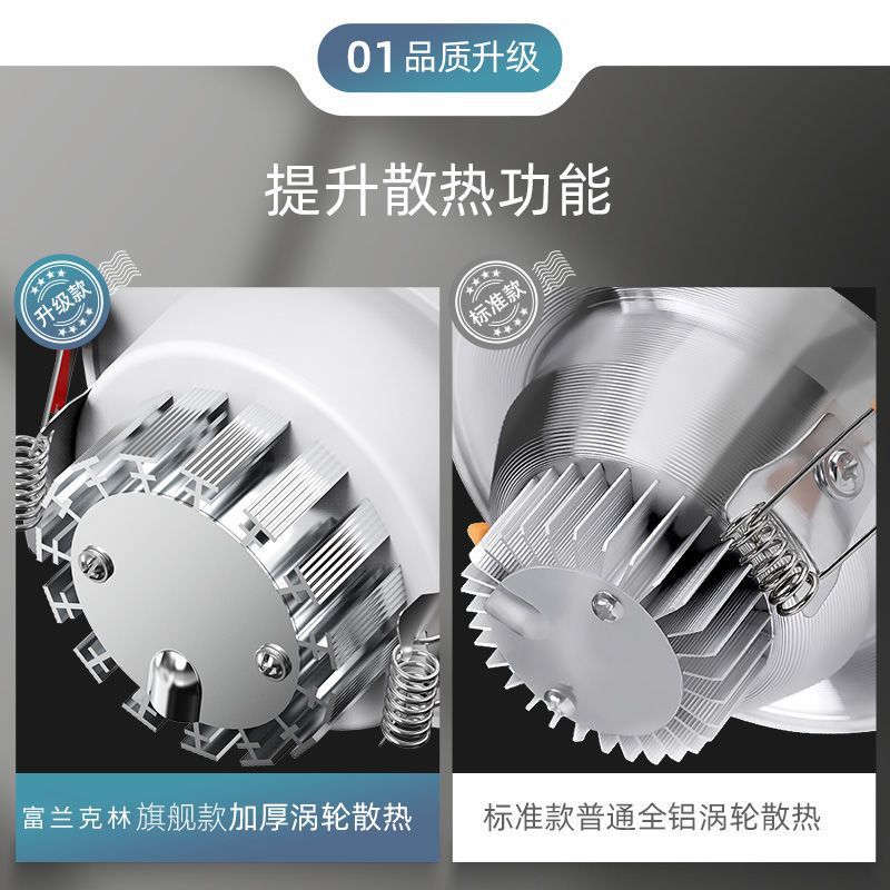 Downlight Spotlight Led Embedded Ceiling Light Three-Color Household 7.5 Opening Living Room Ceiling Simple Light Bull's Eye Light Hole Light