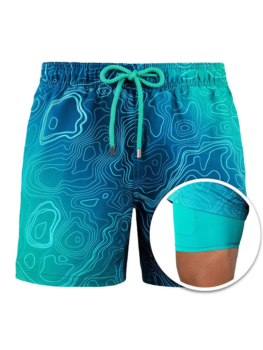 Cross-Border 2023 Summer European and American Men's Beach Shorts Sports Printed Double-Layer Shorts Product Upgrade Pocket Drainage