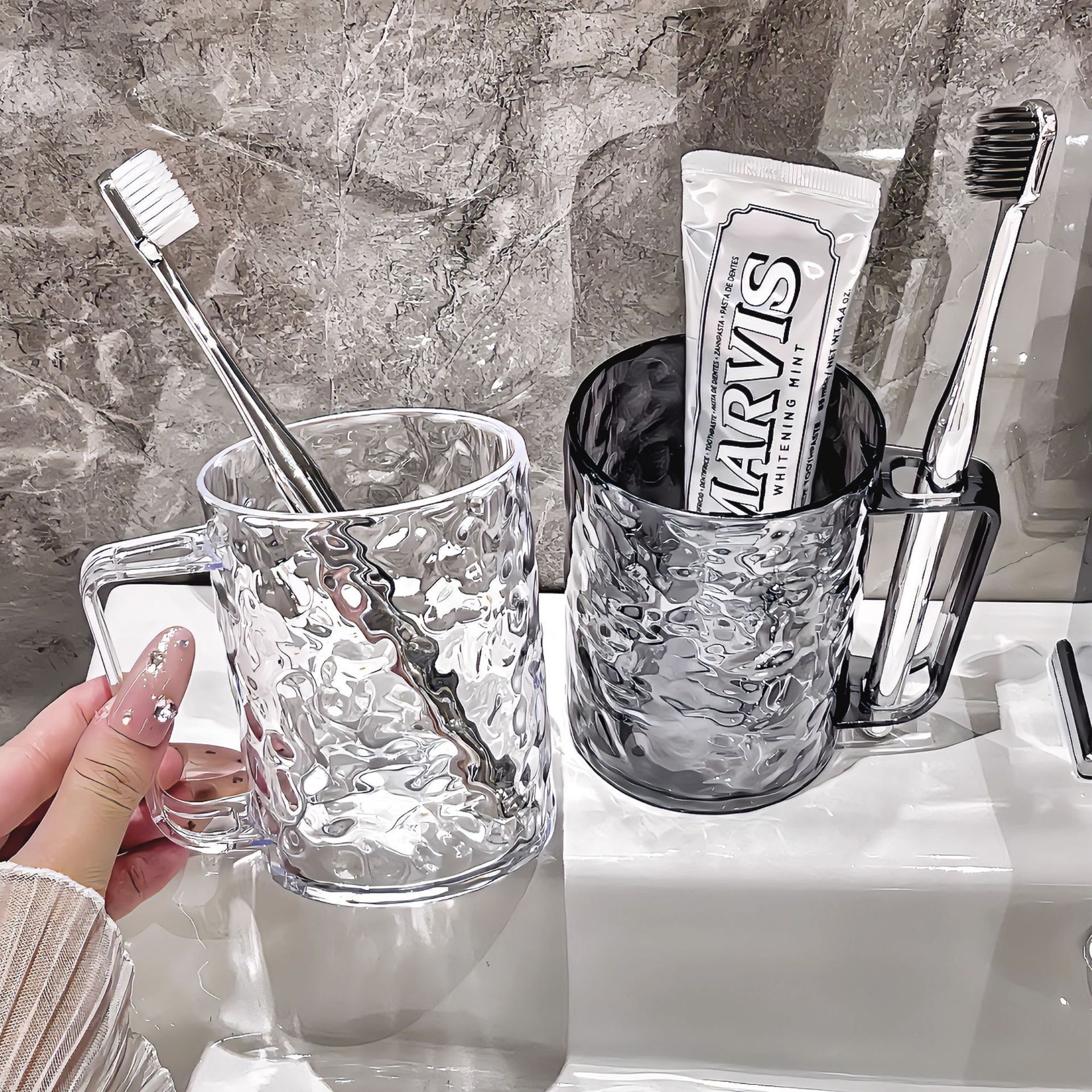 Glacier Pattern Mouthwash Cup, Transparent Toothbrush Cup, Light Luxury Household Wash Cup, High-Looking Couple Toothbrush Cup, Kidsren's Tooth Cup