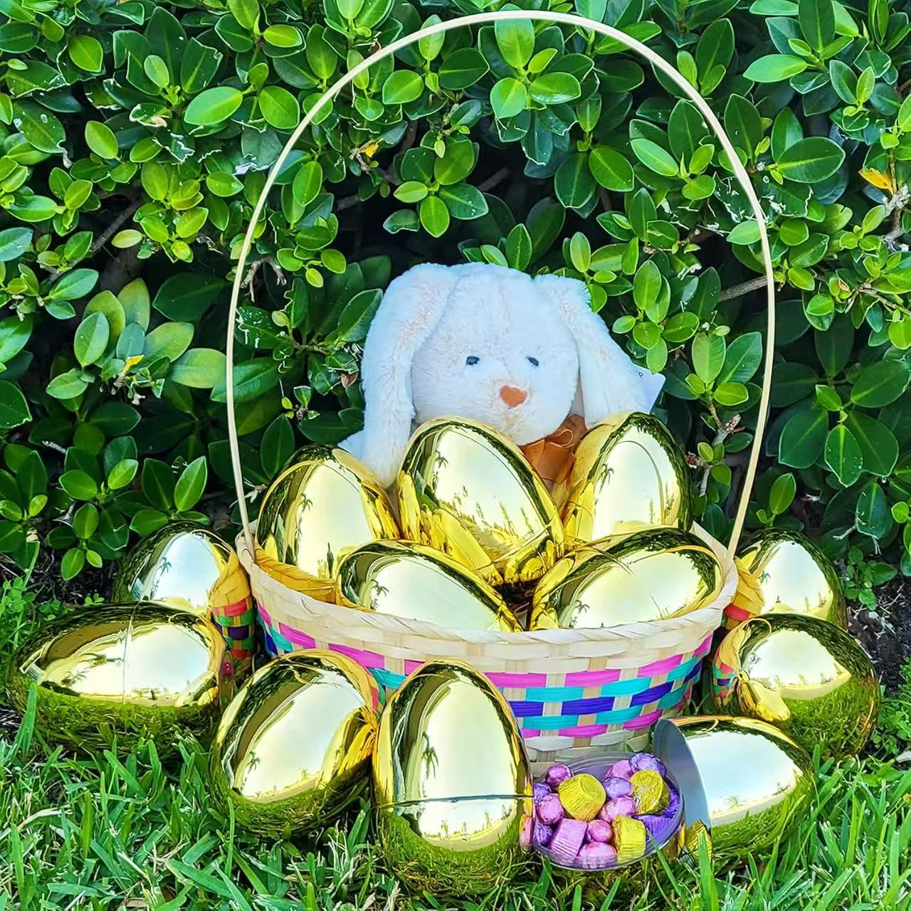 Easter 6inch Painted Electroplated Eggs 10Cm*15Cm Plastic Golden Eggs Electroplated Large Eggs with Opening Electroplated Gold