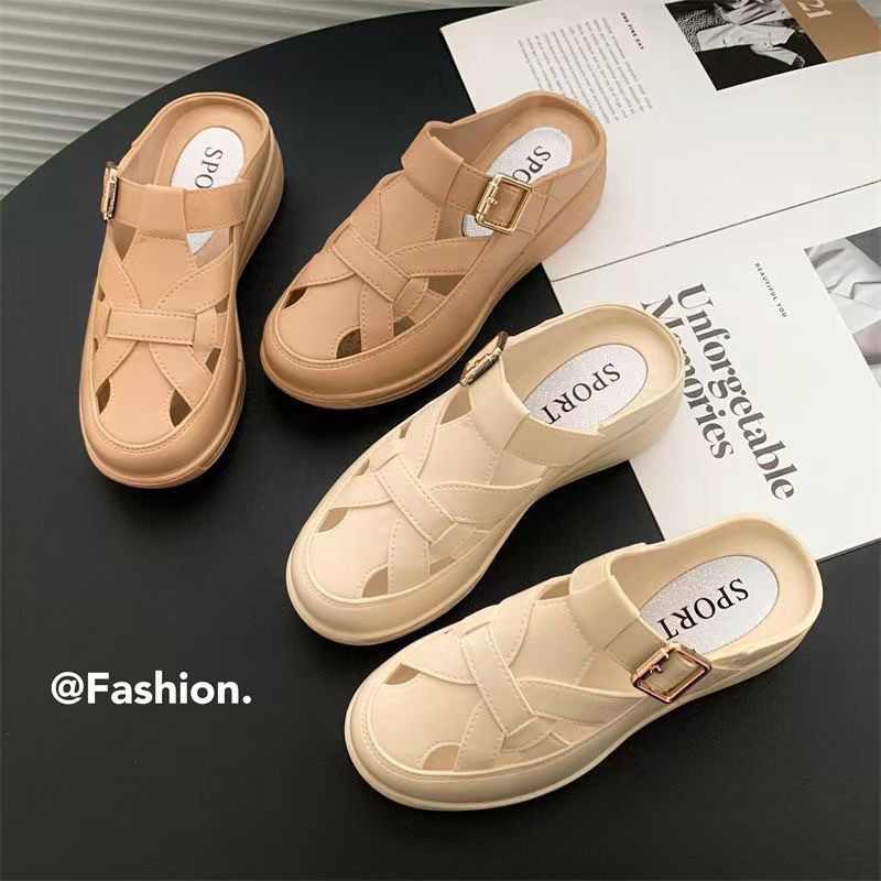 Women's Outdoor Slippers for Going Out, Trendy on Instagram, Thick-Soled Height-Increasing Sandals, Summer Home Non-Slip Closed-Toe Beach Shoes