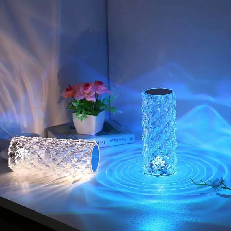 in stock Explosions Rose Small Table Lamp Tricolor Crystal Bedroom Living Room Decorative Table Lamp Internet Celebrity Romantic Nightlight