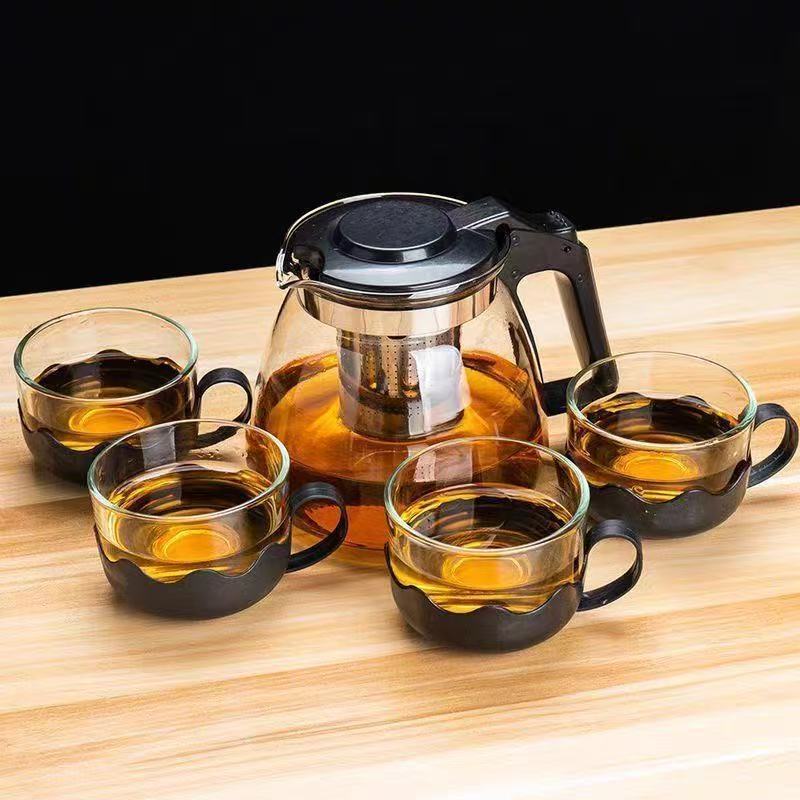1000/2000ml Teapot Glass High Temperature Resistant Teapot Single Pot Large Capacity Tea Set Flower Teapot Water Kettle Set