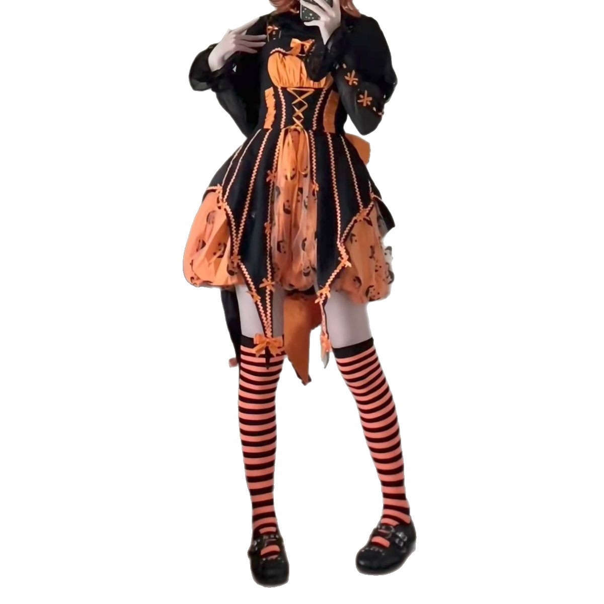 Halloween Over-The-Knee Socks Striped Black and Orange Trendy Influencer Ins Style Unique Japanese Versatile Long Socks Jk Girl