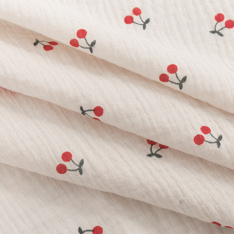 Cotton Double-Layer Gauze Crepe Small Cherry Print Children's Dress Washed Baby Cotton Pajamas Fabric Leather