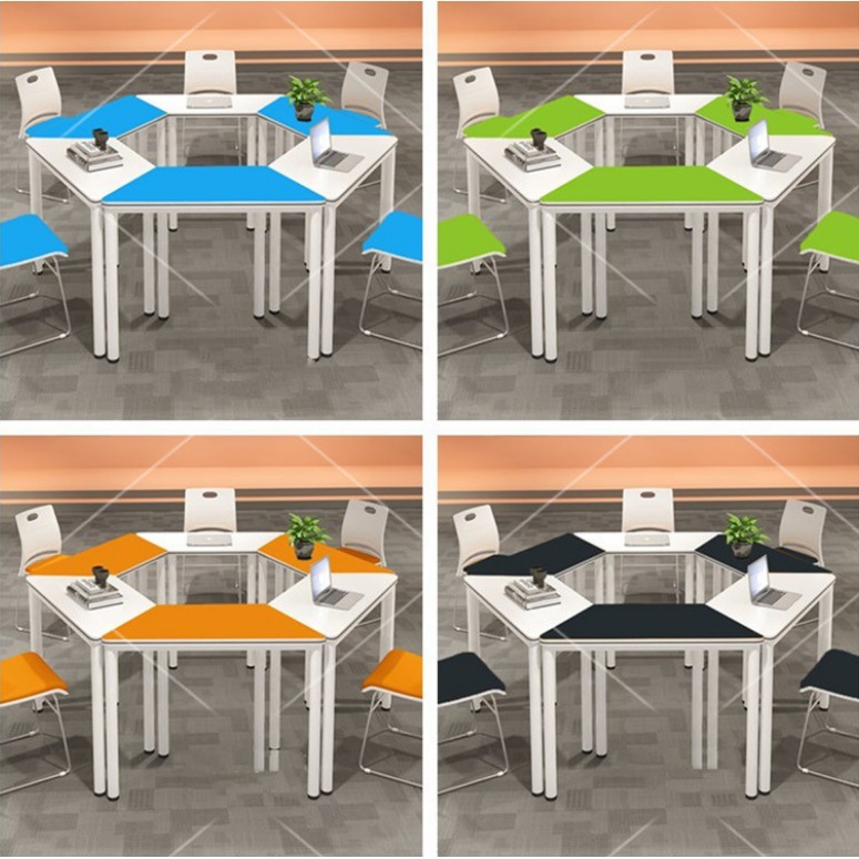 Комбинированный учебный класс для чтения и рисования, шестигранный стол с шестигранными партами и стульями