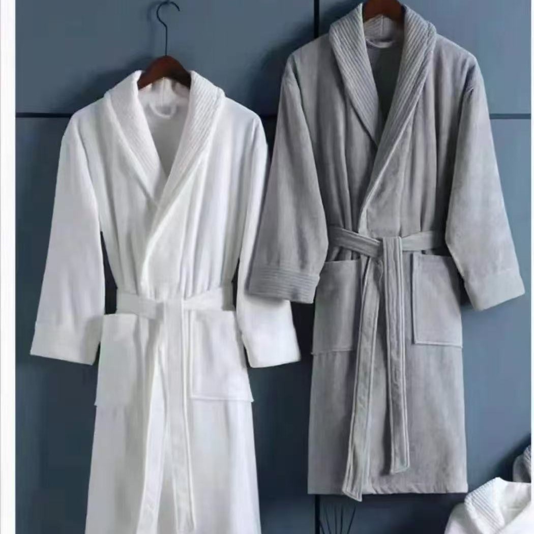 Hilton Hotel Bathrobe for Men and Women, Pure Cotton Towel Material, Ultra-Thick, Skin-Friendly, Soft and Absorbent, Couple's Nightgown, Bathrobe, Autumn and Winter