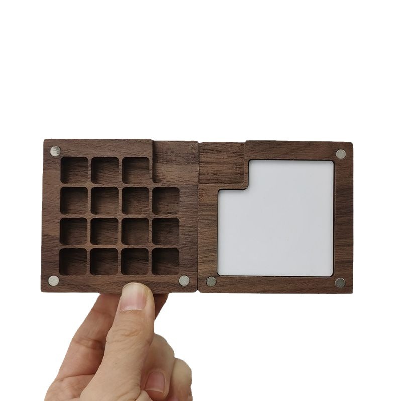 Black Walnut Mini Palette with Clip Student Watercolor Paint Storage Box Portable Palette Watercolor Box