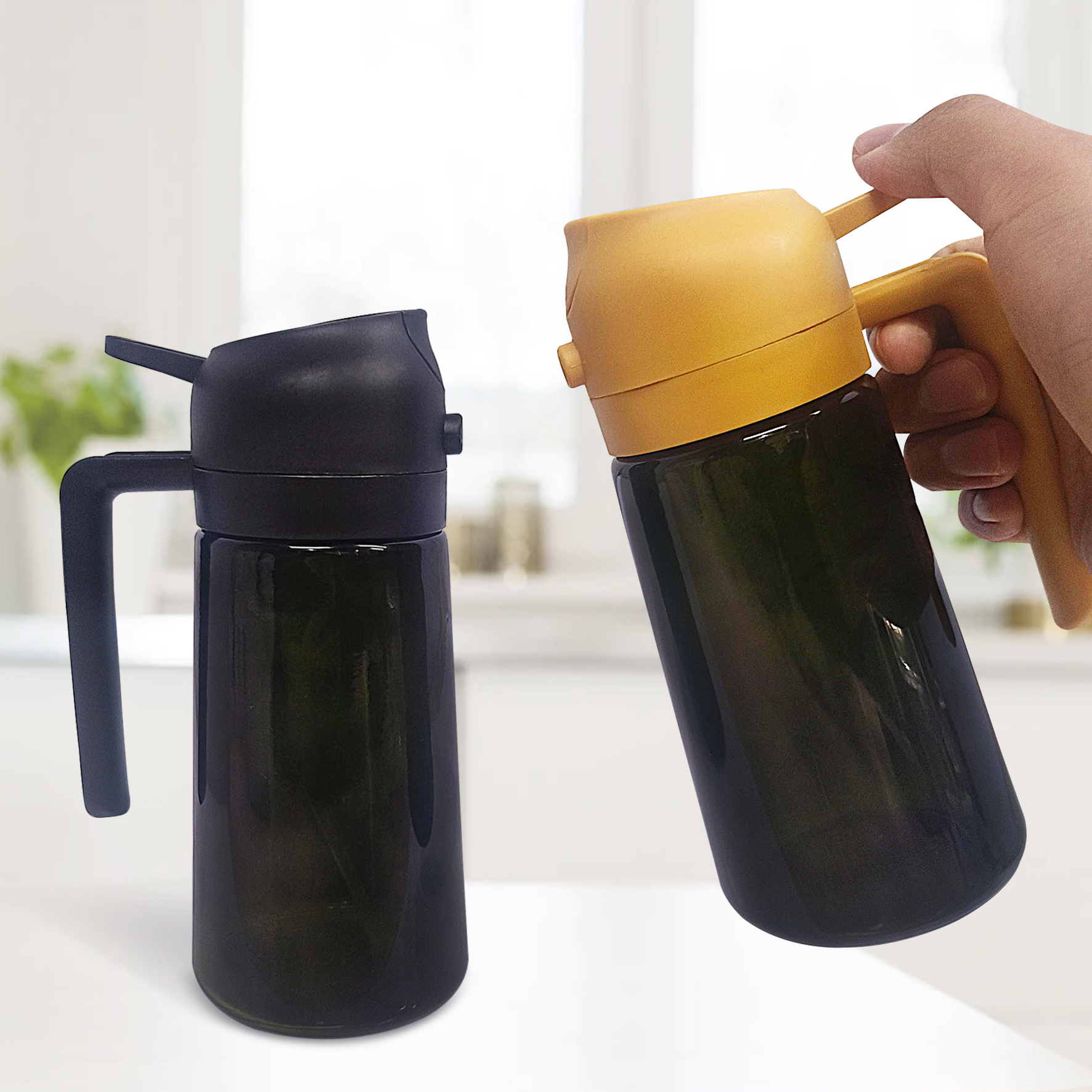 Cross-border 470ml Light-proof Glass Dual-purpose Oil Pot Kitchen Household Spray Integrated Oil Pot Amazon Oil Bottle Labeling