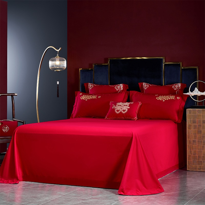 Wedding Pure Cotton Four-Piece Set, Bright Red Wedding Bedding, Newlywed Bedding, Wedding Room Dowry Quilt Cover, Wedding Quilt Cover Wholesale