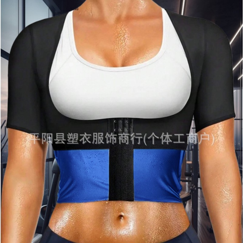 European and American Large Size Tummy Control Fitness Corset Cross-Border Three-Breasted Short-Sleeved Shapewear Amazon Women's Sports Sweat Suit