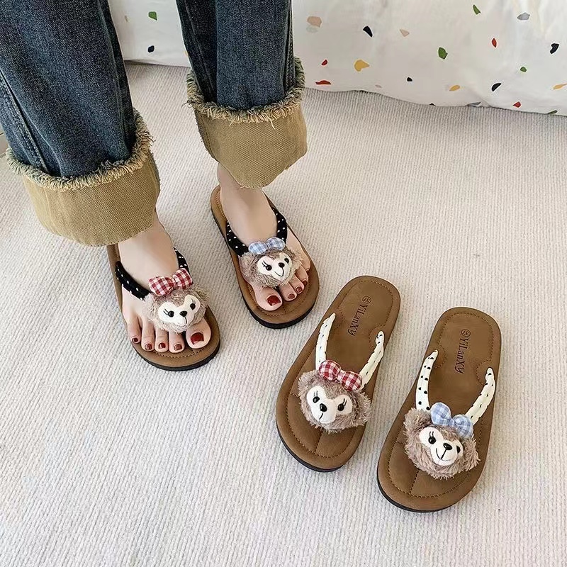 Короткий рукав, лето, новая модель, плоская подошва, мультяшные, повседневные, для студентов, общежитий, плоские тапочки 2024