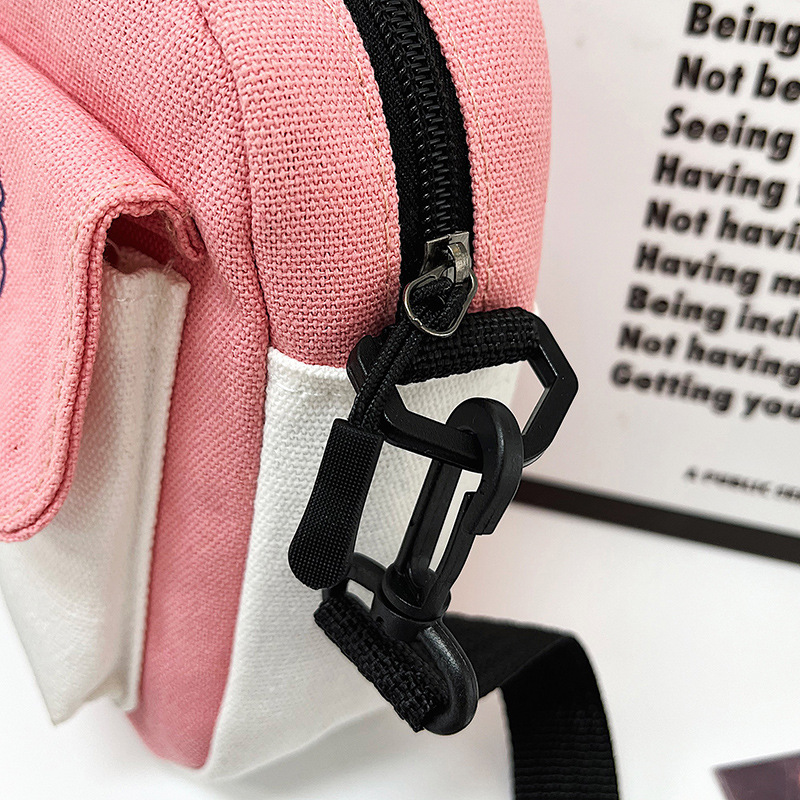 Canvas Bag Women's 2024 New Japanese Style Cute Canvas Shoulder Bag Instagram Style All-match Contrast Color Student Trendy Crossbody Bag