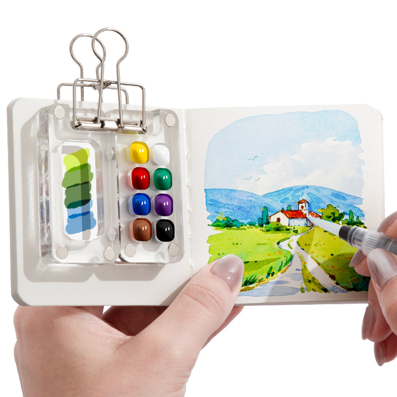 Mini Watercolor Paint Acrylic Box Walnut Box Portable Hand Ledger Sketch Travel Picture Book Color Tone