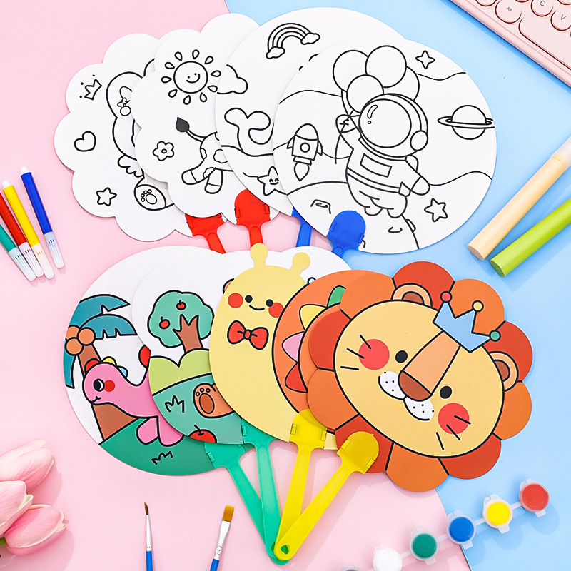 Children's Cartoon DIY Graffiti Fan Kindergarten Handmade Educational Gifts Pupils Painted Small Fan