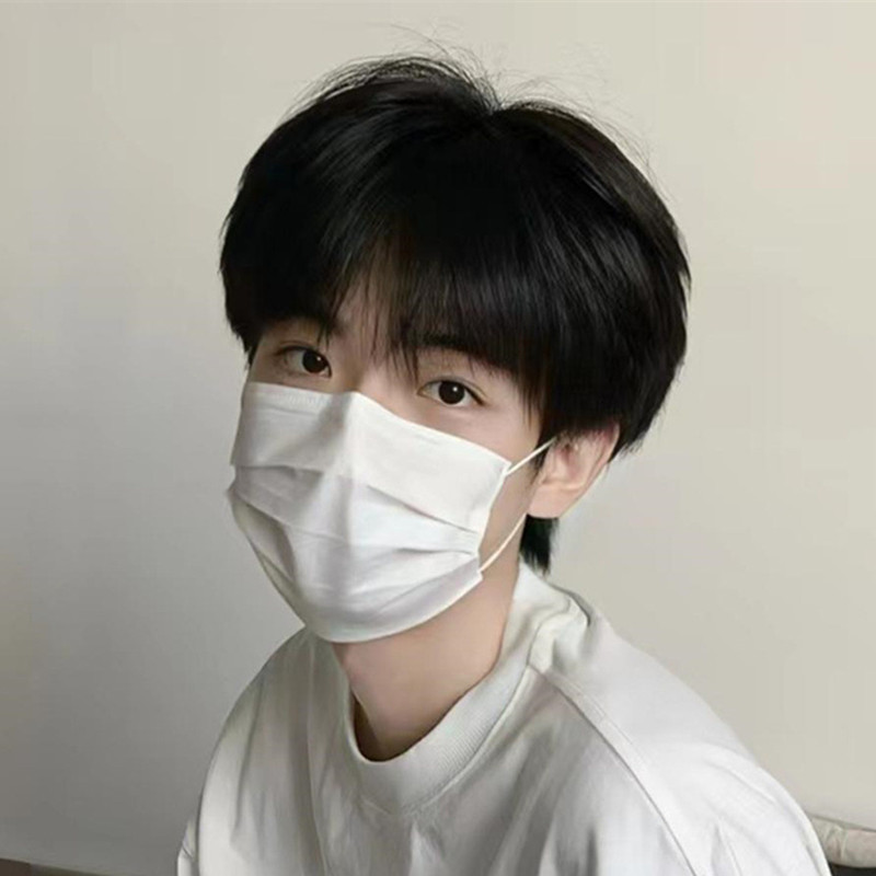 Shake shop live supply wig men's short straight hair Korean oblique bangs black high temperature silk wig set a generation of hair