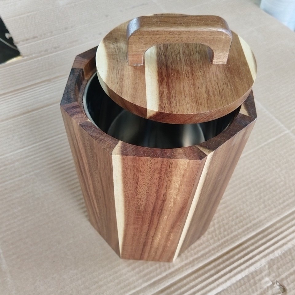 Новая коробка для хранения из акации для домашней кухни с крышкой, круглый контейнер для хранения с упаковкой из нержавеющей стали