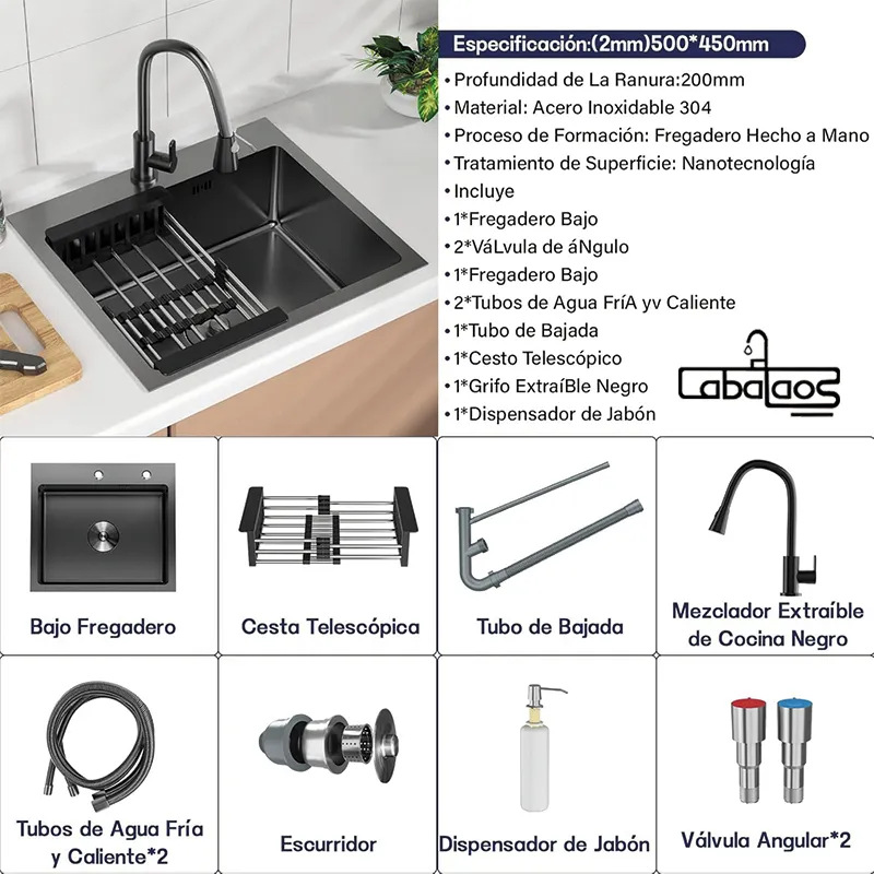 Black Pull-Out Hot and Cold Faucet Kitchen Sink Telescopic Rotatable Laundry Sink Household Faucet