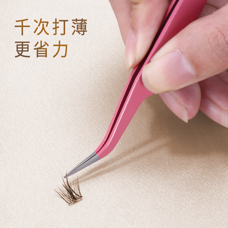 False Eyelash Tweezers Stainless Steel Gold Feather Clip Thick Pink Eyelash Elbow Tweezers Cardboard Packaging