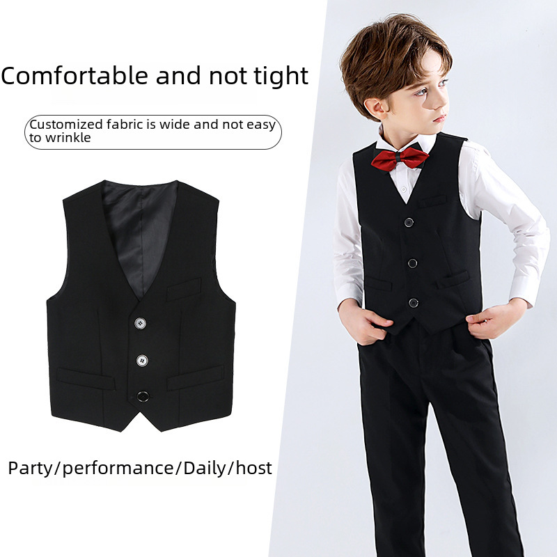 Boys' Casual Suit Vest College Style Children's Black Children's Vest Class Clothes Little Boy's Vest Solid Color Set